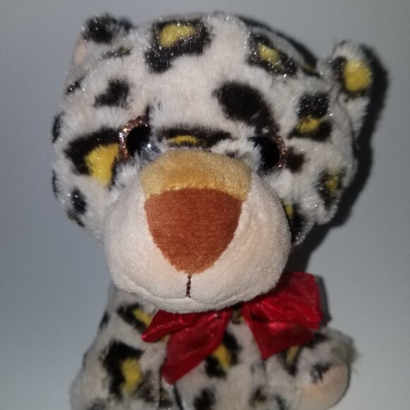 Hug Fun Jungle Leopard Plush Small 6" Stuffed Animal Toy Red Bow - Picture 2 of 8